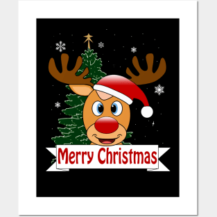 Funny reindeer with red nose - Merry Christmas Posters and Art